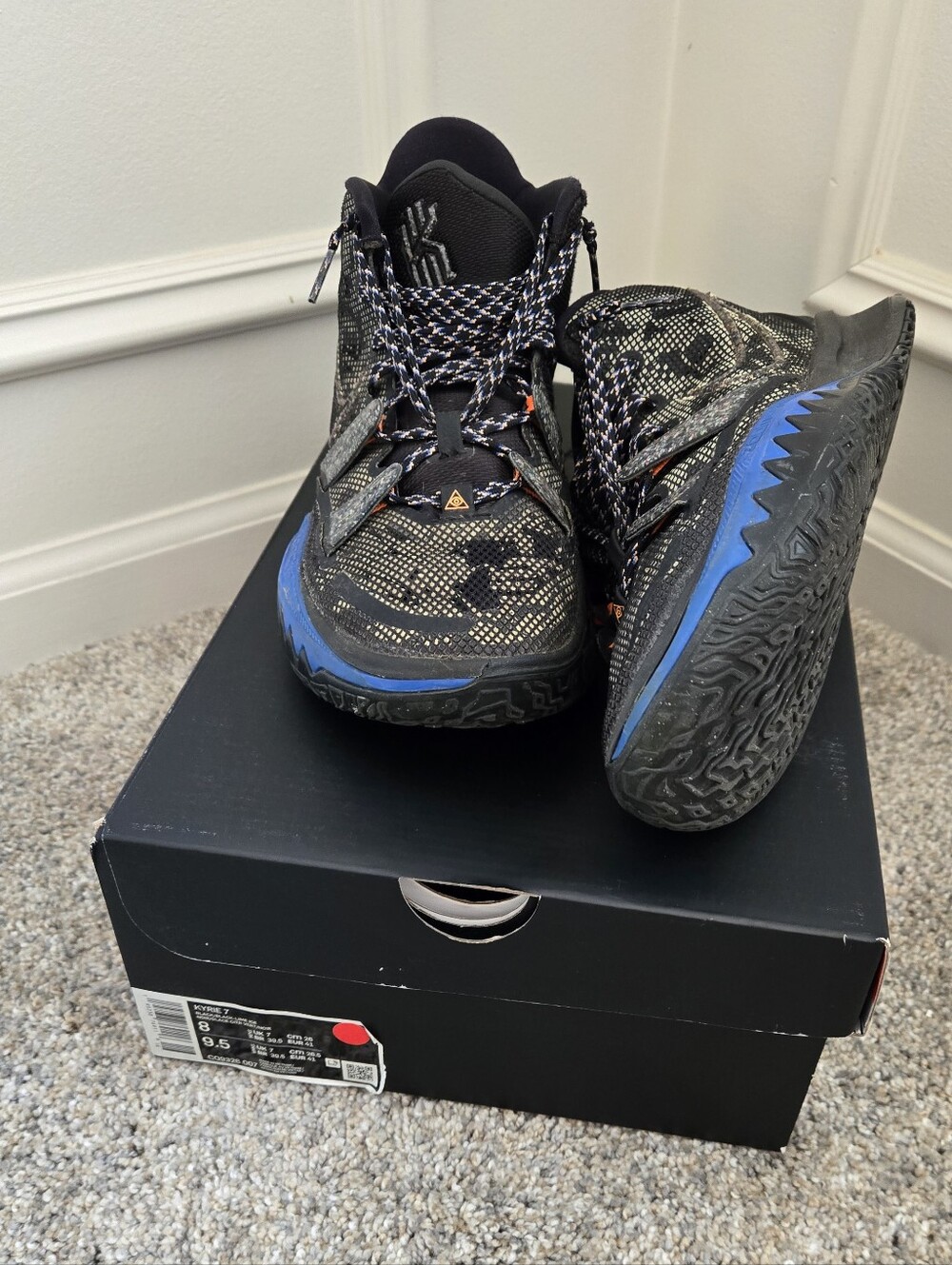 Nike Kyrie 7 Grind CQ9326-007 Mens 8 Womens 9.5 Basketball Sneakers  Black Blue